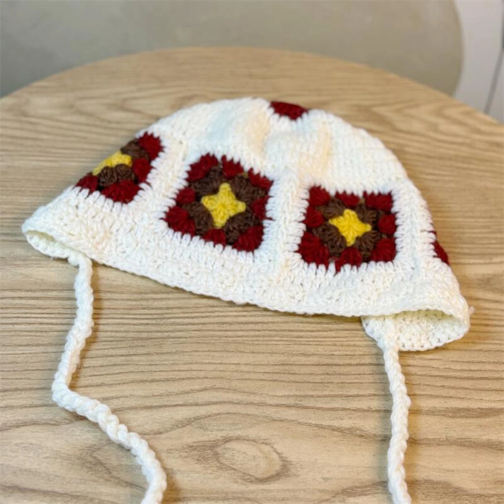 Chapeau au crochet fait à la main coréen pour femmes, bonnet polyvalent, fleur de mode, automne et hiver, nouveau