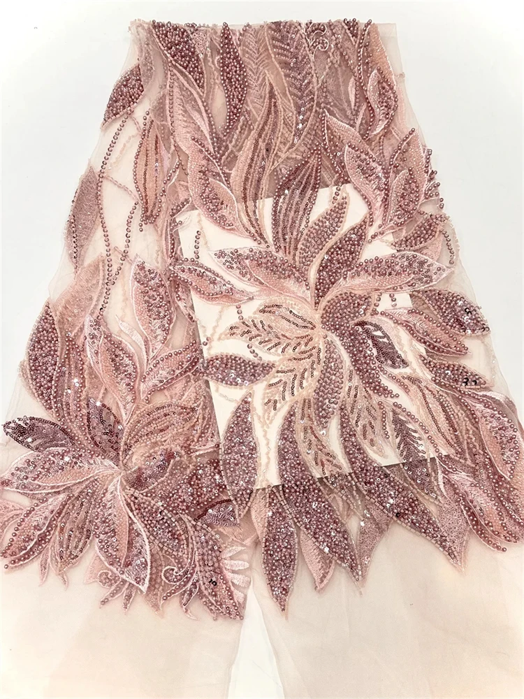 Afrikaanse zware kralen kant stof, Nigeriaanse pailletten bruidegom stof, bruiloft feestjurk, hoge kwaliteit, 5 yards, 2025