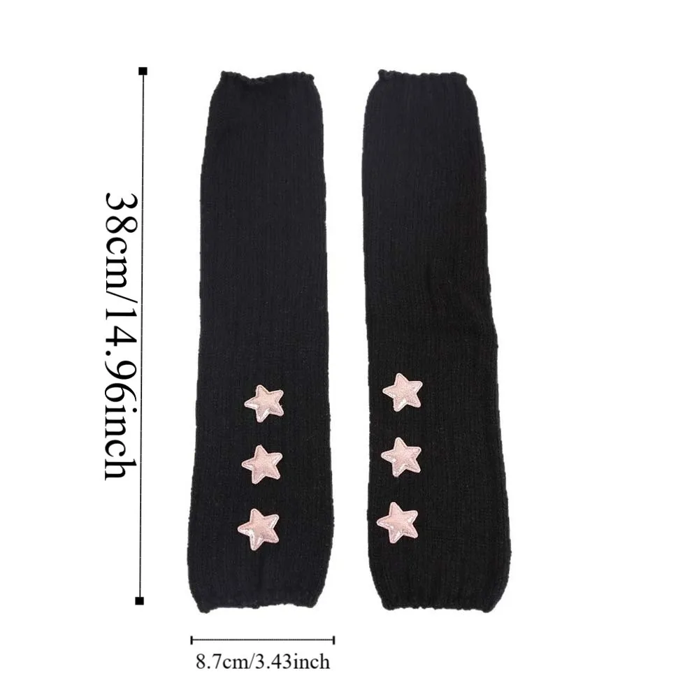 Elastic Knitted Fingerless Sleeves Solid Color Long Y2K Star Arm Cover Hip-hop Breathable Warmer Long Cuff Women