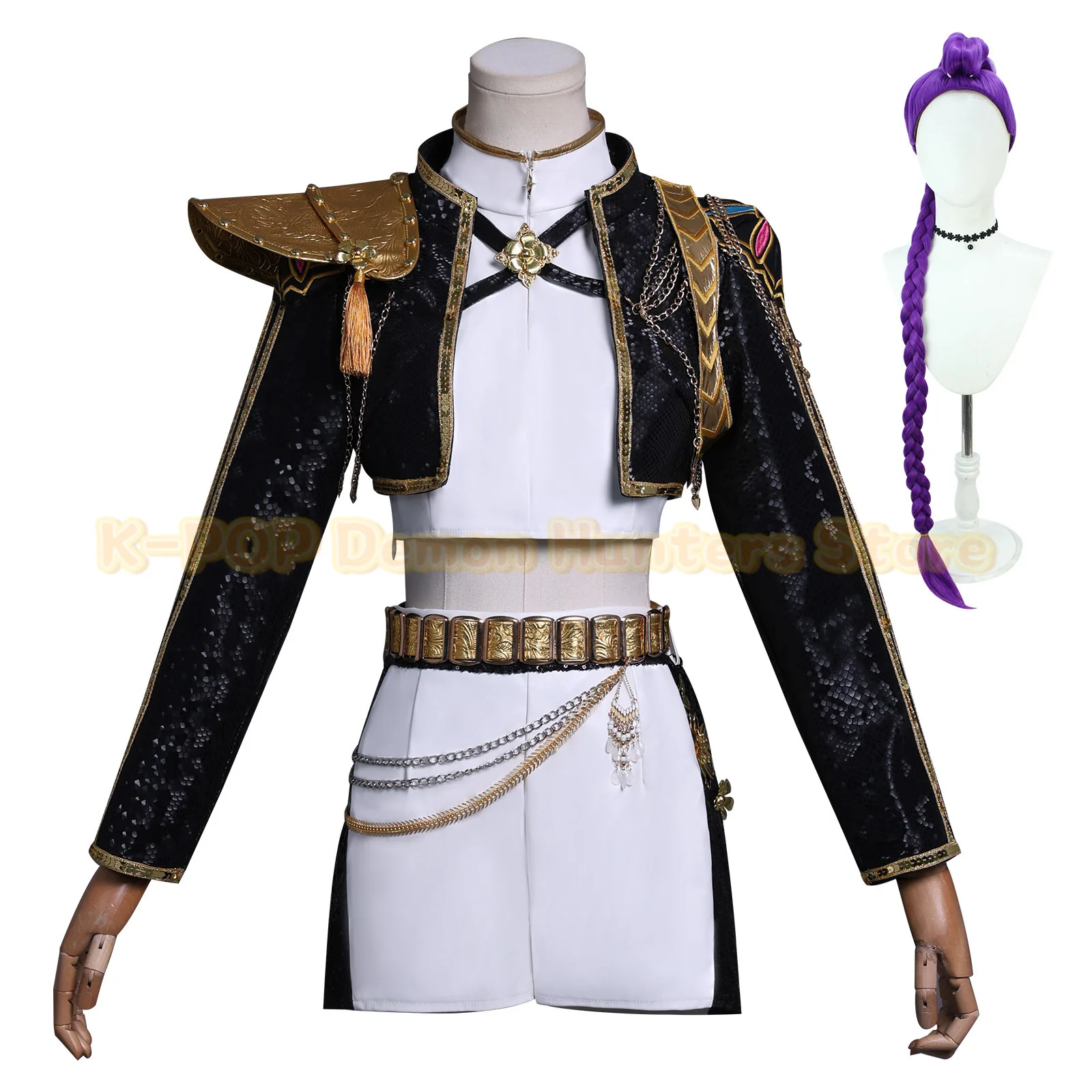 أزياء K-POP Demon Hunter Girl Group التأثيرية الجديدة: Lumi، Mira، Zoe النسخة السوداء لزي الرسوم المتحركة لعشاق لعب الأدوار ثنائي الأبعاد