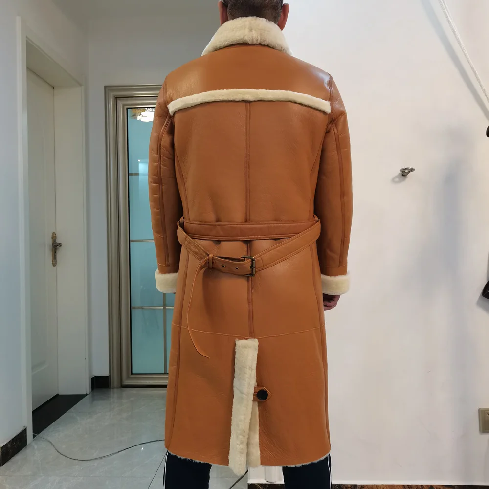 Luxury Men\'s Sheepskin Coat Genuine Leather Male Formal Casual Winter Long Thick Jacket Sheepskin Shearling Men Fur Outwear 5XL