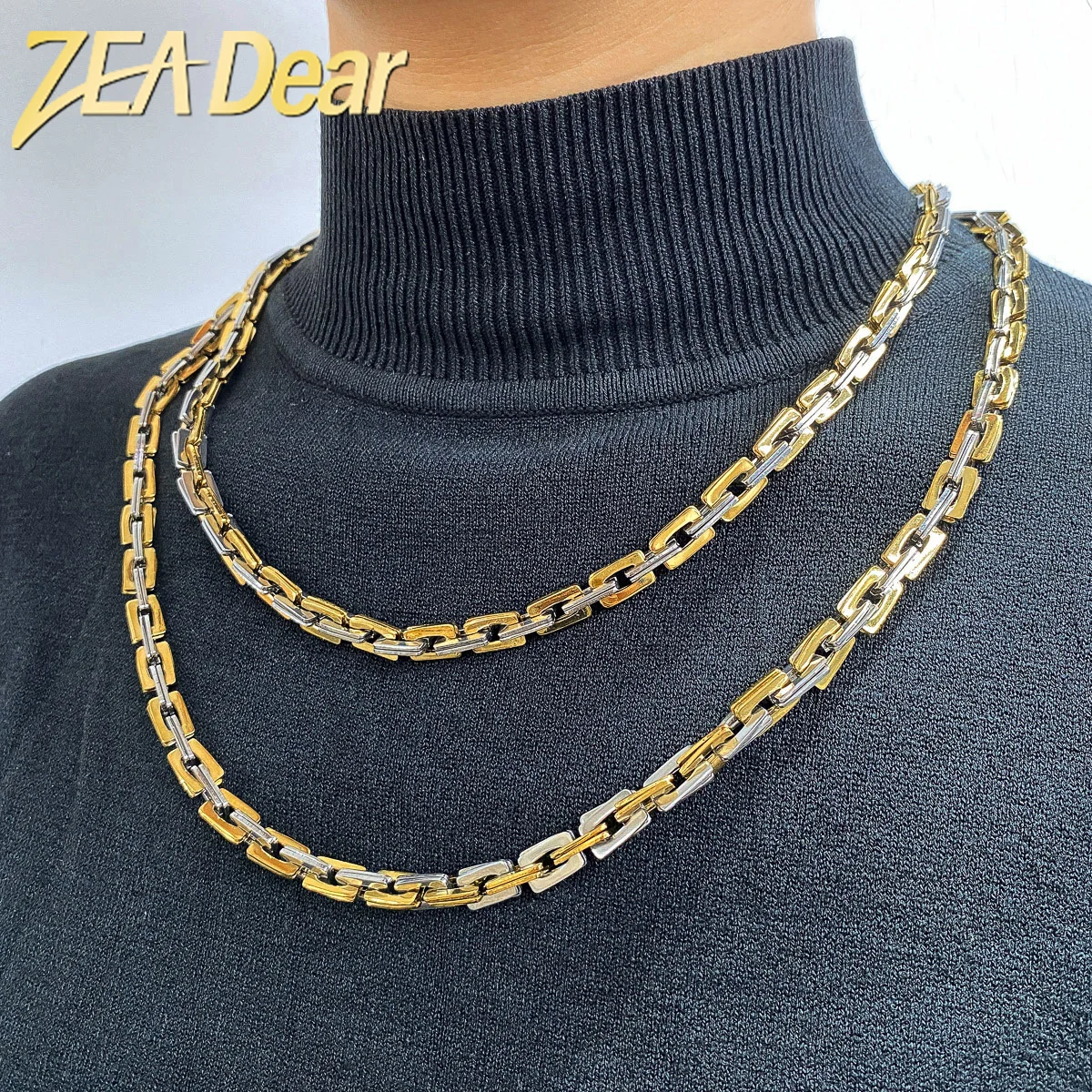 ZEADear Jewelry Two Tone Stainless Steel Link Chain Punk Exaggerated Big Thick Chain Choker Necklace For Men Goth Fashion New