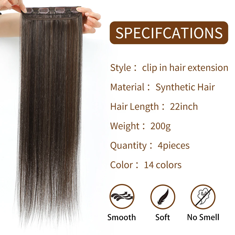 22Inch Synthetic 4Pcs Clips in Hair Extensions Long Straight Blonde Hairpieces Heat Resistant False For Women Daily Use