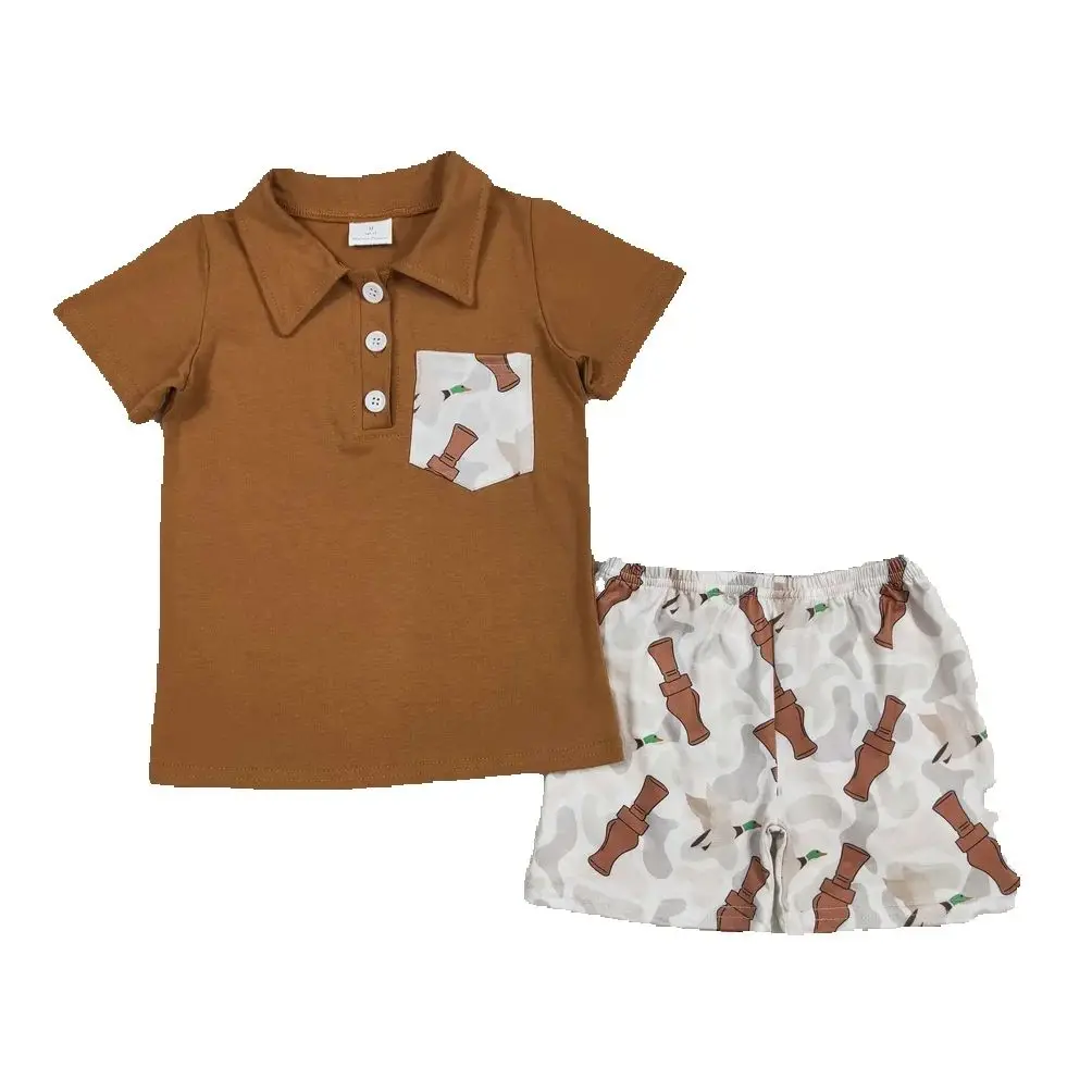 New arrival boys outfits fashion summer Baby Boy Brown Shirts Duck Call Camouflage Shorts Set 2 pieces sets Toddler kid clothes