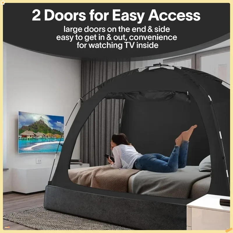 

Двуспальная палатка-кровать, светоотражающий и дышащий навес с двумя дверцами для взрослых, конфиденциальность детей, черный