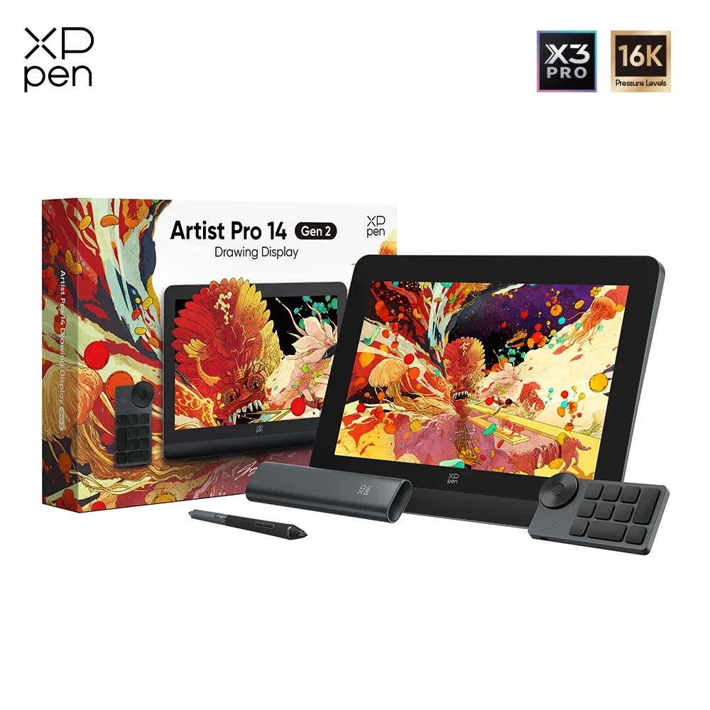 XPPen Artist Pro 14/16(Gen 2) Graphic Pen Tablet Monitor X3 Pro 16K Pressure 99% sRGB with free Keyboard for Windows mac Android