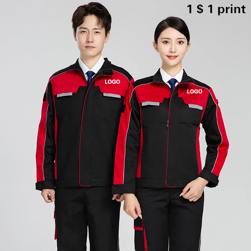 Men\'S Work Suit Printed Logo Reflective Strip Long Sleeved Factory Workshop Uniform Mechanic Repairman Welding Work Clothing Top