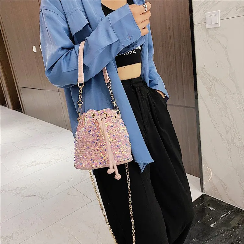 New Shoulder Bag Bucket Bag Purses and Handbags Fashion Trend Personality Sequin Chain Women\'s Bag Crossbody Handbags for Travel