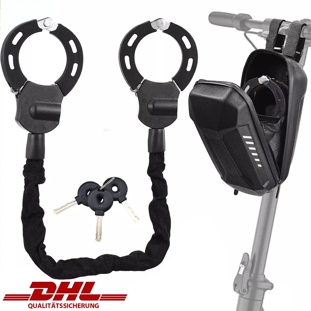 E-Scooter-Sicherheitsschlösser, Kettenhandschellenschloss, 60 cm langes E-Scooter-Schloss, wasserdichte Tasche, Schwarz – Detail 1