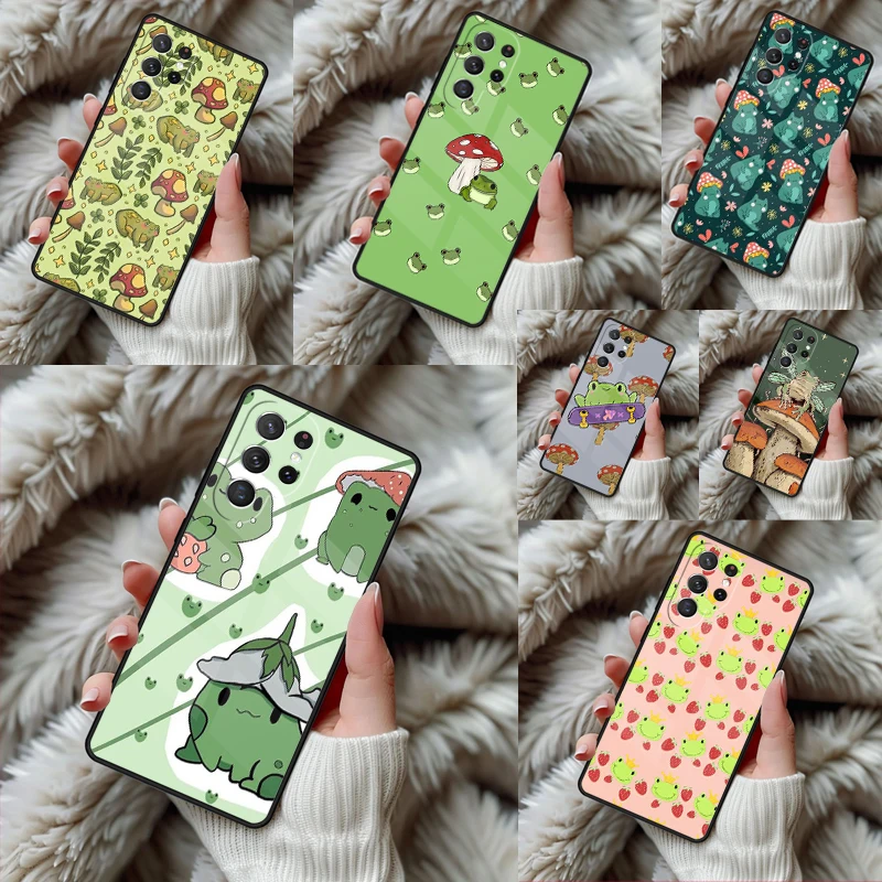 Cottagecore Frog Mushroom Kawaii Phone Case For Samsung Galaxy S24 S25 S26 Ultra S22 S23 Plus S21 S20 FE Note10 TPU Cover