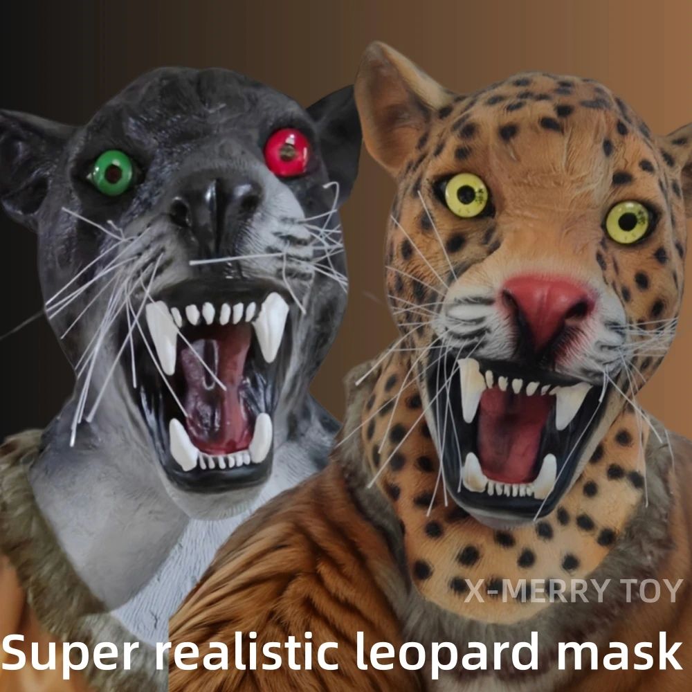 Panther Full Head Animal Cosplay Wild Cat Leopard Latex Masks With Neck Halloween Party Fancy Carnival Jaguar Dress Helmet Props