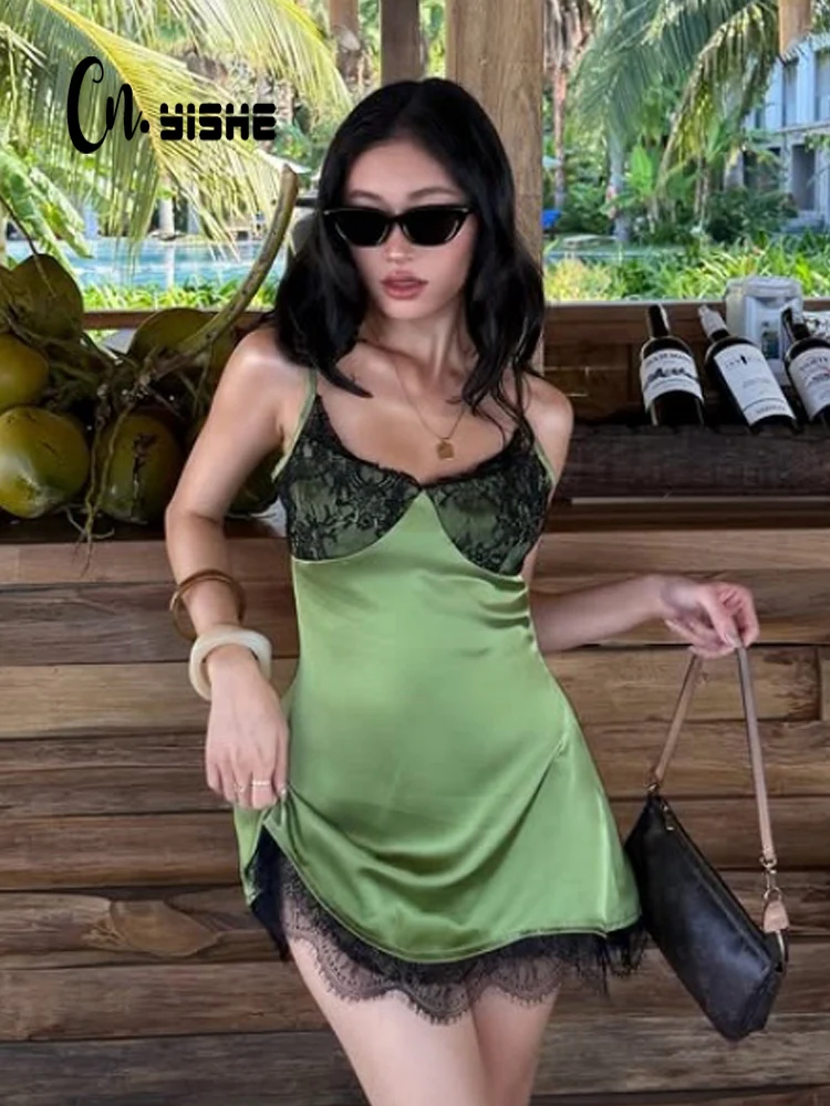

CNYISHE Sheath Lace Patchwork Camisoles Casual Sexy Clubwear Women Mini Dresses Summer Pajams Bodycon Chic Hot Girl Party Robes