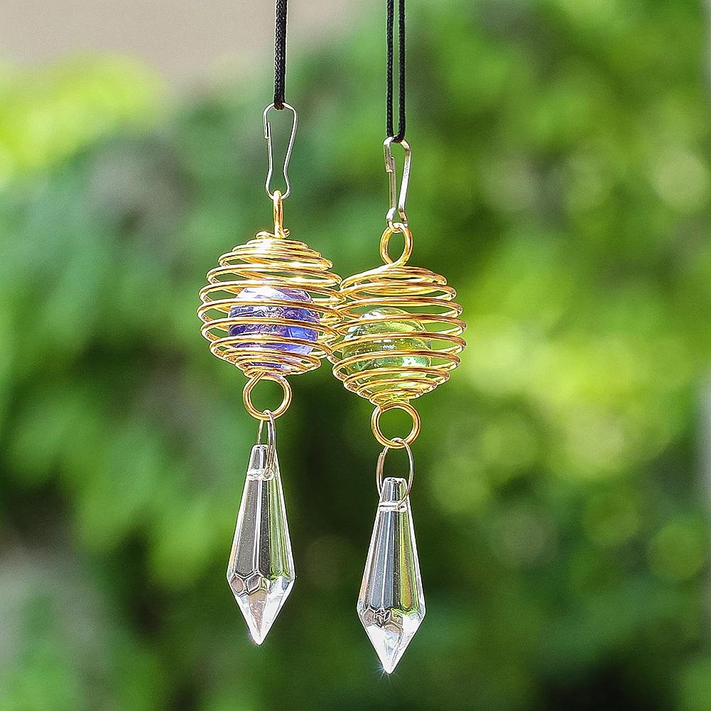 Metal Threaded Spring Cage Crystal Beads Wind Chime Prism Faceted Pendant Suncatcher DIY Home Wedding Outdoor Garden Decoration