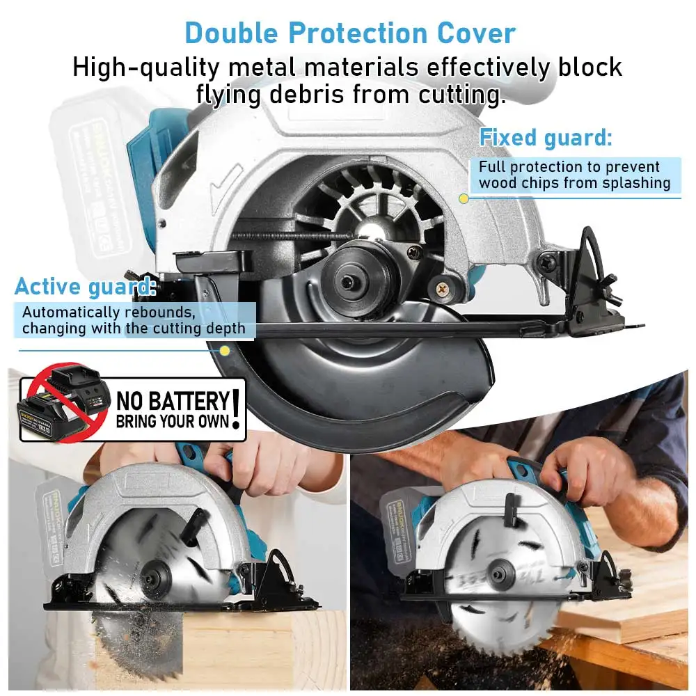 SNUOK-Sierra Circular eléctrica sin escobillas, máquina desnuda, herramienta eléctrica de corte de carpintería de mano inalámbrica para batería de litio Makita18V