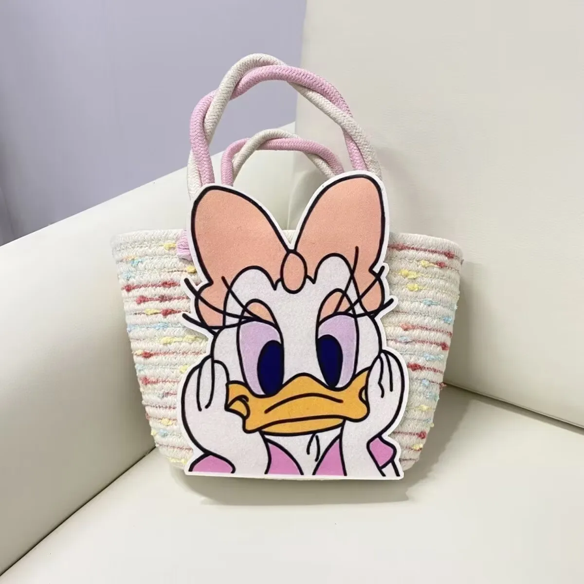 2025New Disney Ladies Designer Straw Fancy Bag Cute Handbag Rattan Travel Leisure Vacation Small Round Beach Mickey Shoulder Bag