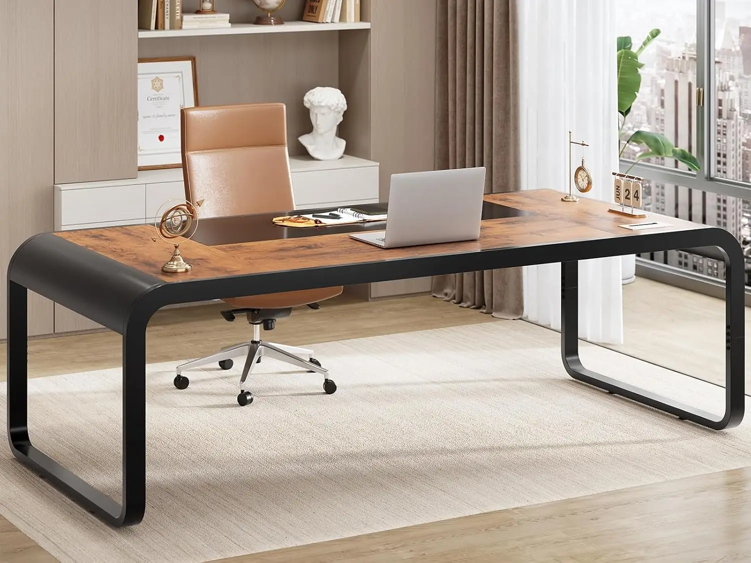 70.8 Inch Executive Desk, Large Computer Office Desk Workstation, Modern Study Desk Writing Table with Cable Management for Home