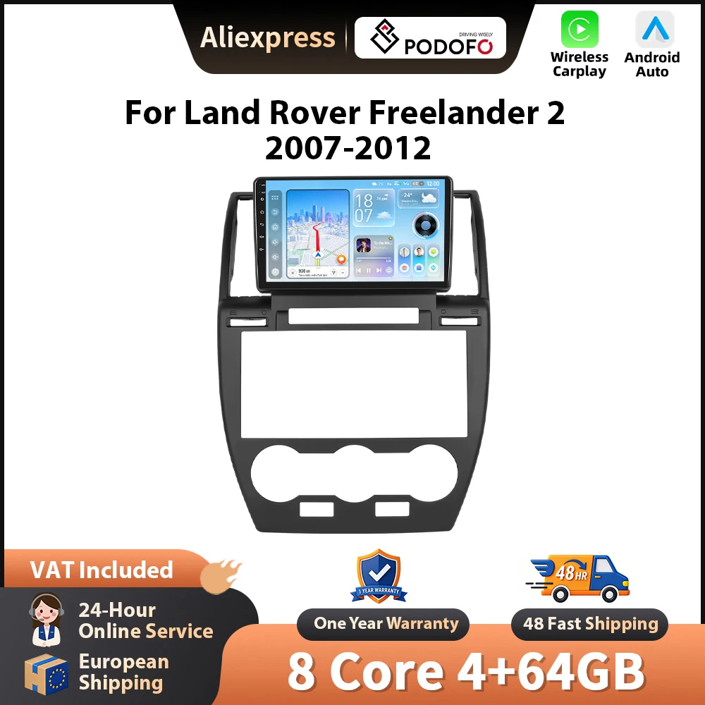 Podofo 9'' Wireless CarPlay Autoradio für Land Rover Freelander 2 2007-2012 Android GPS Autoradio FM/RDS BT EQ Auto-Stereoanlage