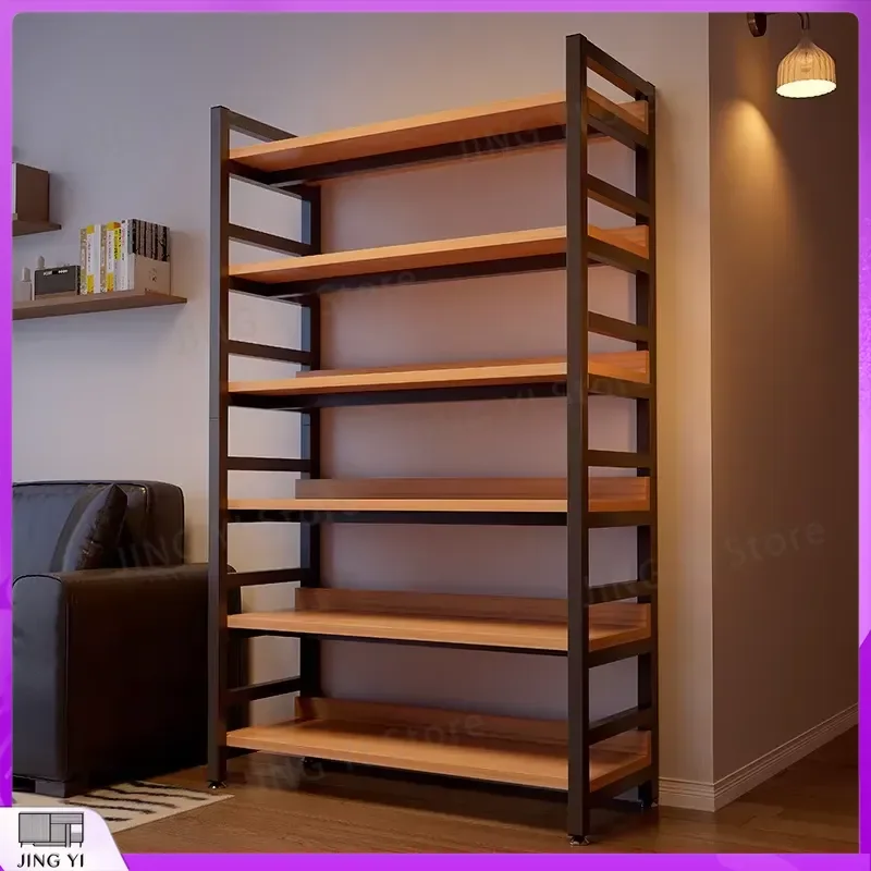 Simple Iron Floor Standing Bookcase for Living Room Kids Storage Cabinet Multi-layer Organizer No Installation Office Study