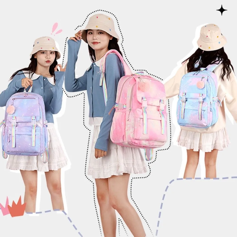 

Multicolor Nylon Backpack Lightweight Multiple Pockets Students School Bag Korean Style Large Capacity School Backpack Travel
