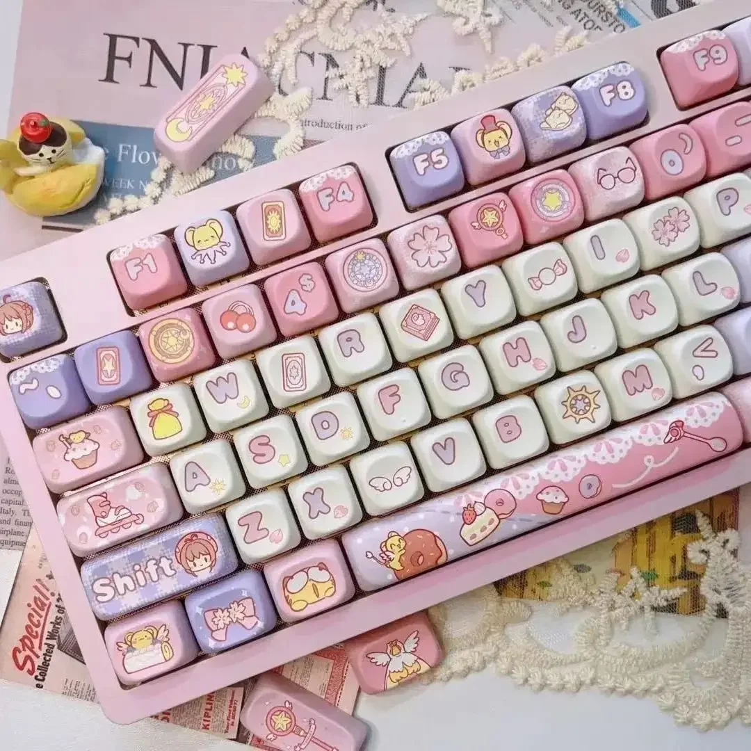 Cute Cartoon Theme Keycaps MOA Profile 142 Keys Key Cap Girl Square PBT Keycaps Anime Keycap Mechanical Keyboard Keycaps 7u 6.25