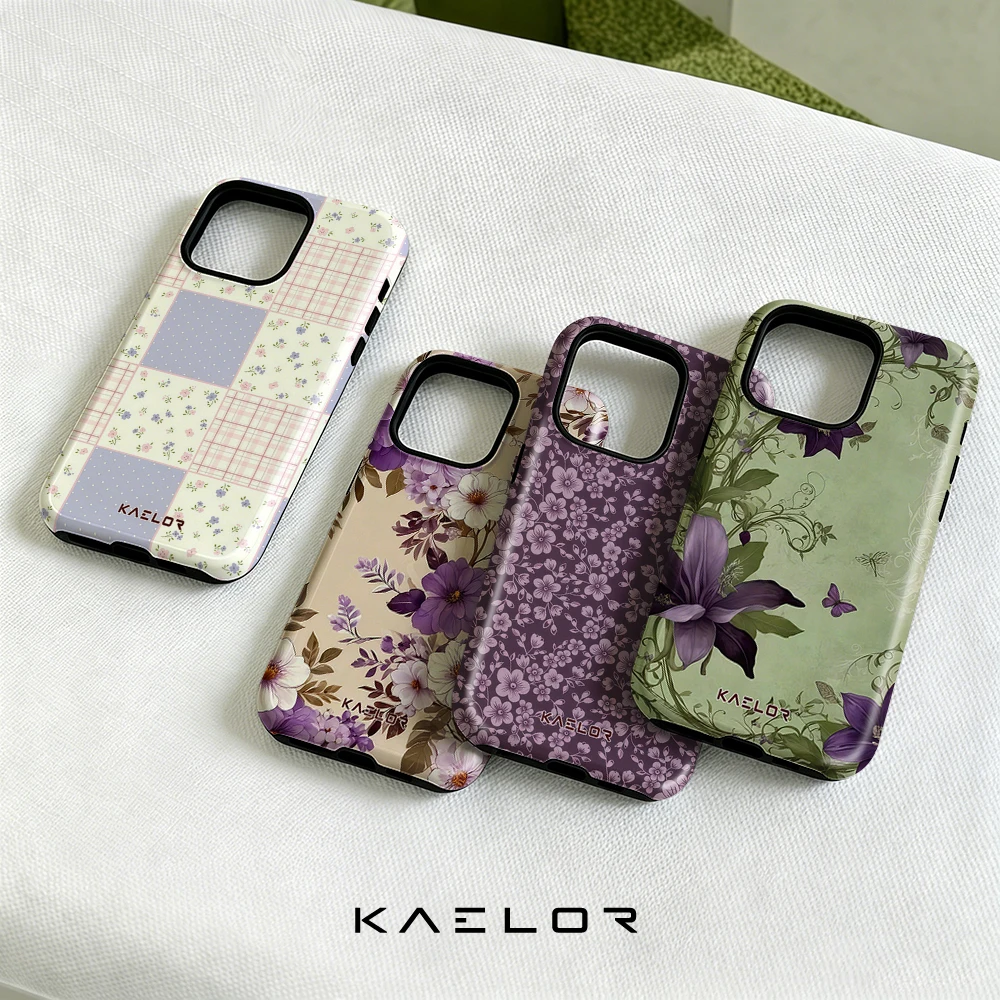 Funda para Teléfono con Diseño Floral Lila y Rosa para iPhone 17 16 15 14 13 Pro Max Plus, de Doble Capa, Resistente a Impactos