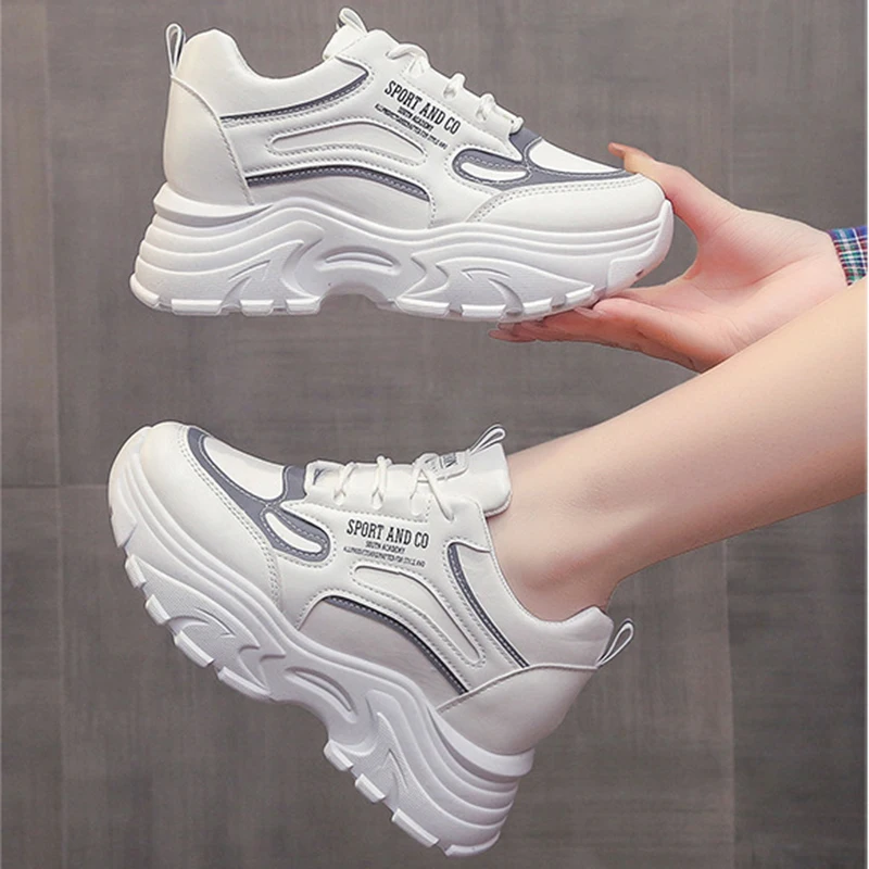 Autumn New Women's Mesh Breathable Height-increasing Shoes 7CM Heightened Thick-soled Non-slip Outdoor Casual Running Sneakers