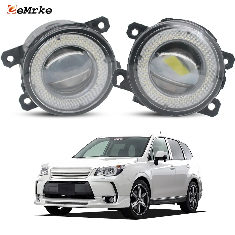 2x Glass Lens LED Fog Lights for Subaru Forester SJ SK 2013-2024 Angel Eyes DRL Daytime Runinng Light Car Fog Driving Lamp