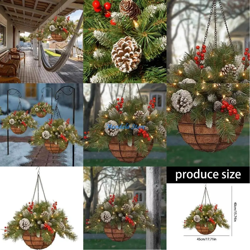 

U2JC Waterproof Plastic Christmas Decors Wreath Fade Resistant Indoor Outdoors Use Festival Accent Hanging Accessory