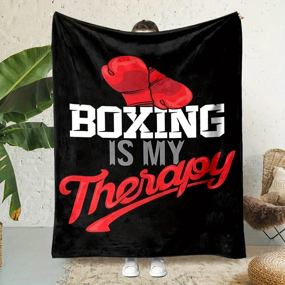 Boxing Is My Therapy Sweatshirt Throw Blanket Gift for Boxer Gym Lover Workout Motivation Decor