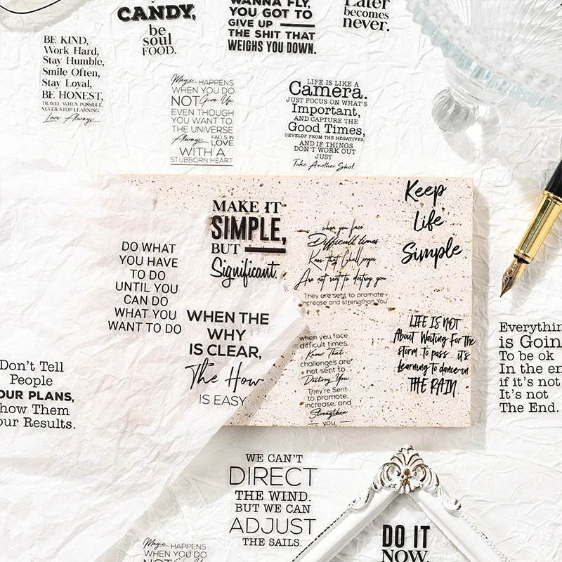 40 PCS English Pattern PET Sticker Packs DIY Decorative Scrapbooking Collage Stationery Decor Junk Journal Aesthetics Sticker