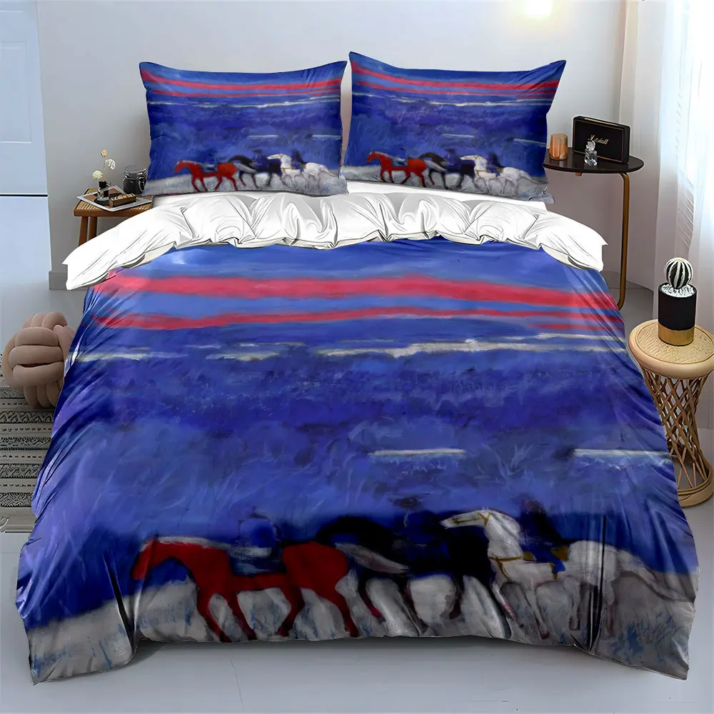 

"Winter Riders in Scenic Landscape" kid's and adults' bedroom decor, Exquisite three-piece bedding set gift