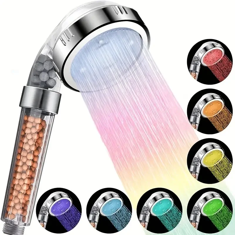 1pc LED Colorful Shower Head Temperature Control Changes Color Shower Head 7/3 Color Home Bathroom Hardware Shower Accessories