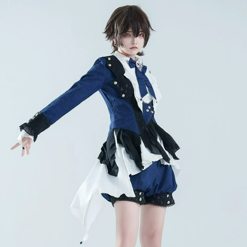 Medieval Lolita Prince Outfit Set Women Vintage Long Sleeves Jacquard Jacket Bow White Shirt Dress Mini Shorts Cosplay Clothing - view 6