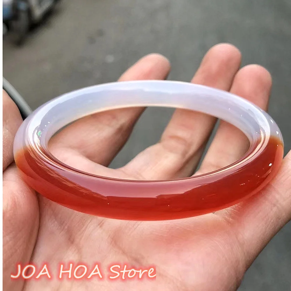 

Original Ecological Color Half-Red Half-White Natural Agate BANGLE Chalcedony Bracelet Fashion Color-Matching Jade Fine Jewelry