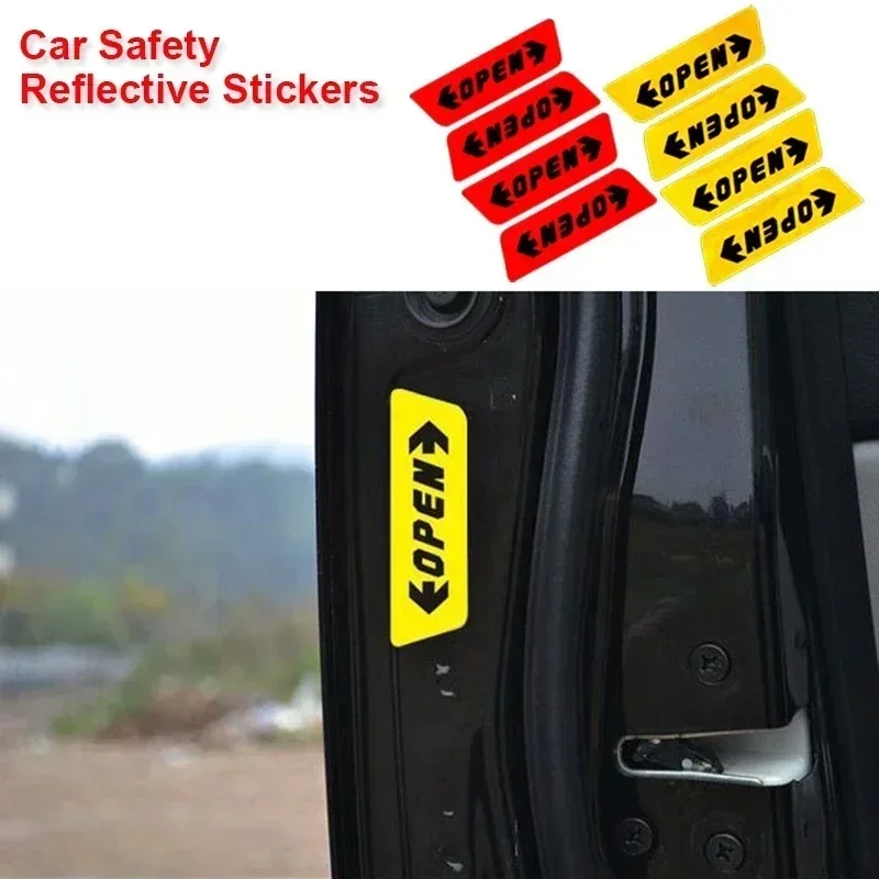 Car Door Edge Reflective OPEN Stickers Anti-Collision Warning Tape Safety Decals Night Driving Car Accessories Universal 4PCS