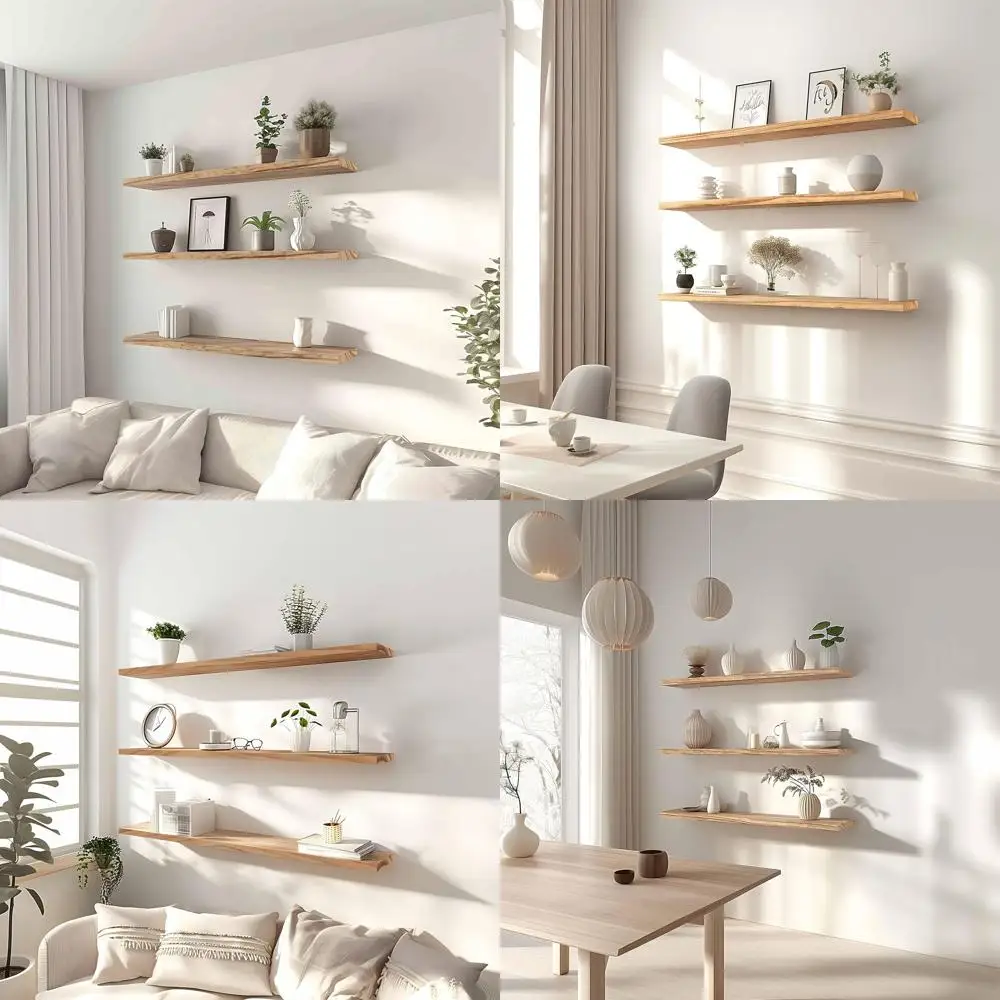 

36 Inch Rustic Light Wood Floating Shelves - Set of 4 for Bedroom