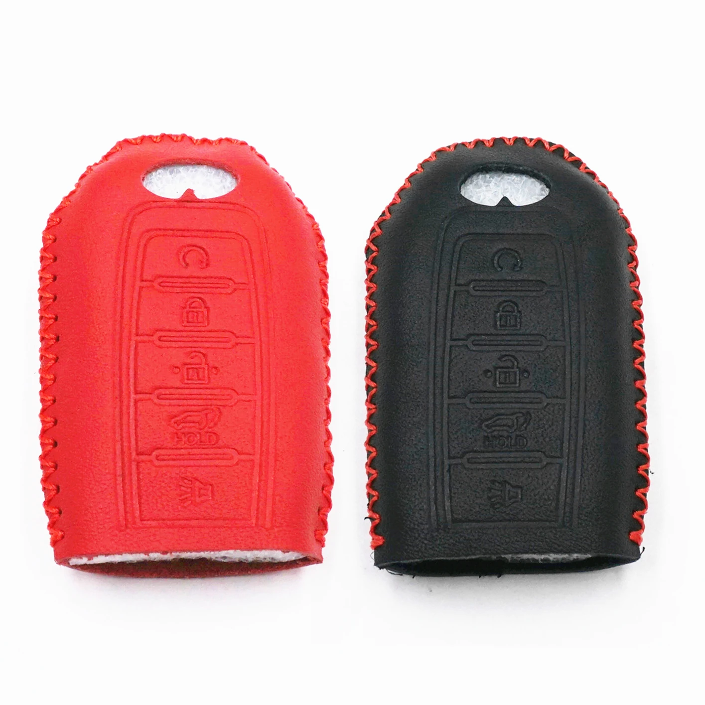 

WFMJ 2Pcs Black Red Leather for Infiniti FX35 QX60 Q50L/Q70L QX50 QX60 QX70 QX80 5 Buttons Remote Key Fob Case Cover