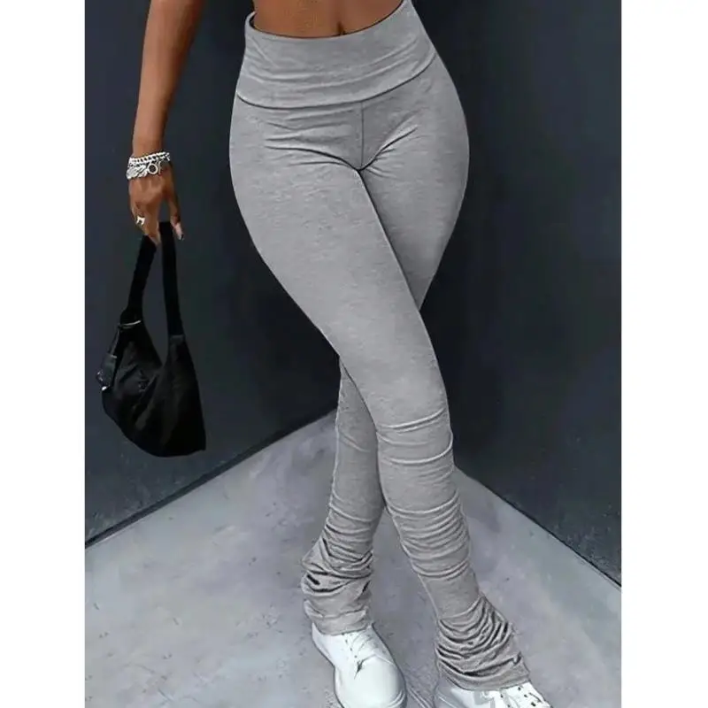 Women's Slim Fit Pure Color Bell Bot Pants Autumn Faion Ci Walk Vintage Sle Nine Point Length Tee Acetate Fiber