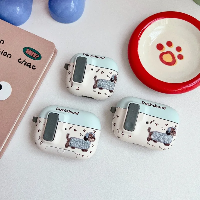 Cute Dachshund Dog Earphone Case with Stand Lock Buckle for Huawei FreeBuds Pro5 7i FreeClip FreeClip2 Anti-drop Headphone Cover