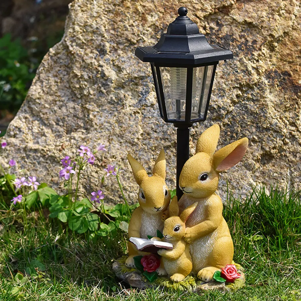 Solar Powered Cute Figurine Light Resin Hexagonal Decorative Lamp Animal/Child/Gnome Hexagonal Night Light for Garden Yard Decor