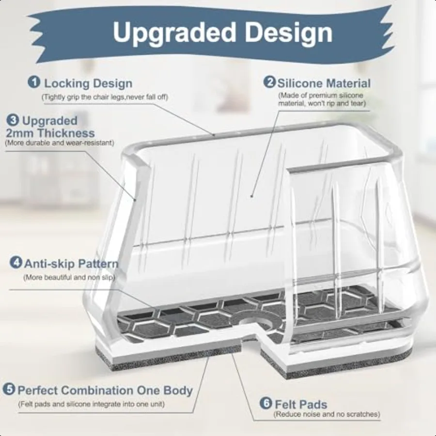 24PCS Rectangular Chair Leg Floor Protectors for Hardwood Floors Thicken Rubber Chair Leg Cap Covers Non Slip Furniture Leg Pad