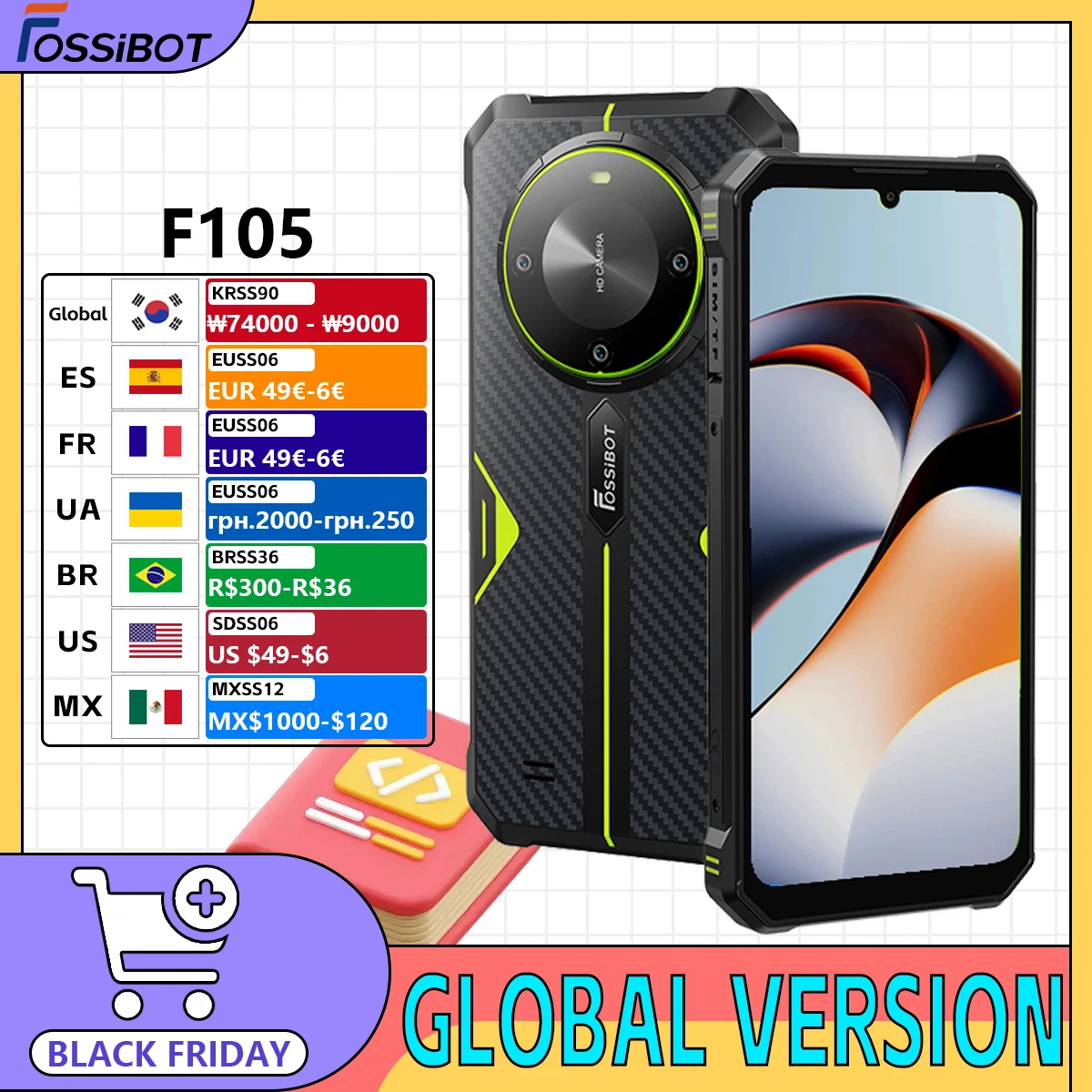 FOSSiBOT F105 Rugged Smartphone Android 14 12GB+64GB Mobile Phone 6.745