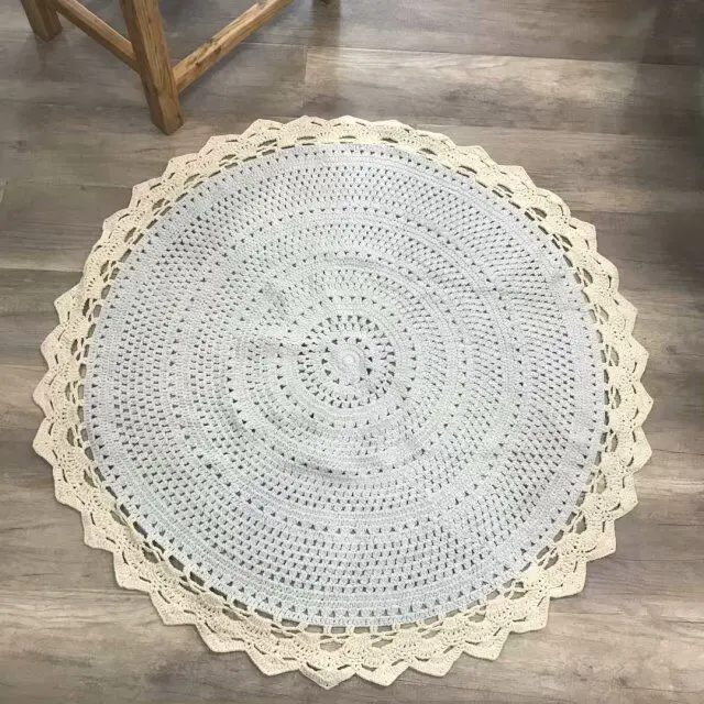 Hand Crocheted Cotton Vintage Style Handmade Crochet Area Rug Round