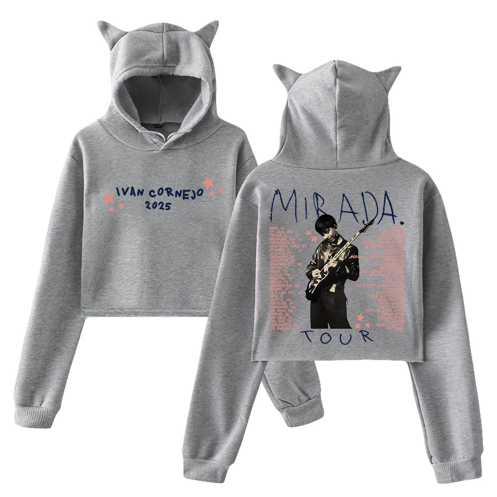 GF Ivan Cornejo 2025 Mirada Tour Sudadera con capucha Mujer Orejas de Gato Sudaderas con Capucha Top Corto de Manga Larga Ropa de Mujer