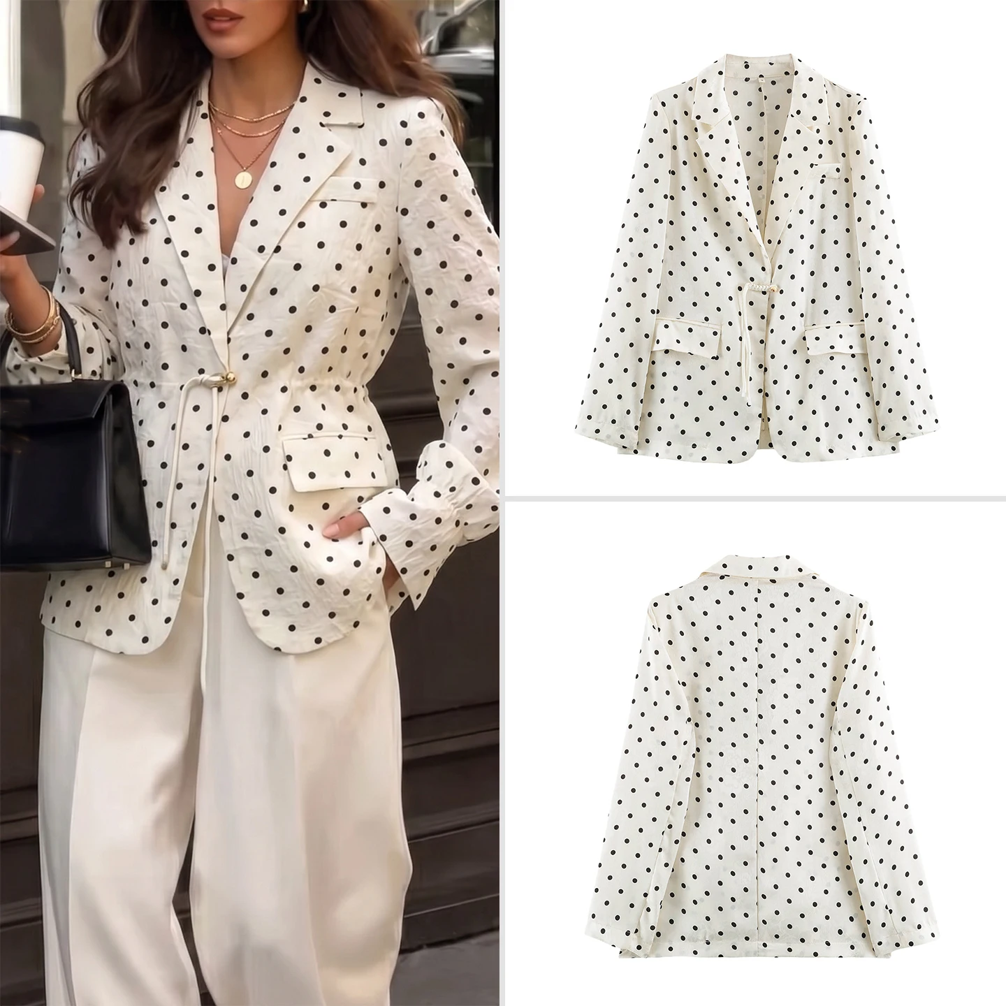 Fashionable Checkered Women's Suit Jacket Handmade Button Design Autumn Collection Standard Fit Short Outerwear