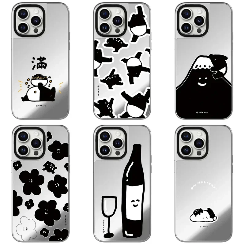 

Cartoon Mountain Silver Border Mirror Surface MagSafe Phone Case Cover for iPhone 11 12 13 14 15 Pro Max Case