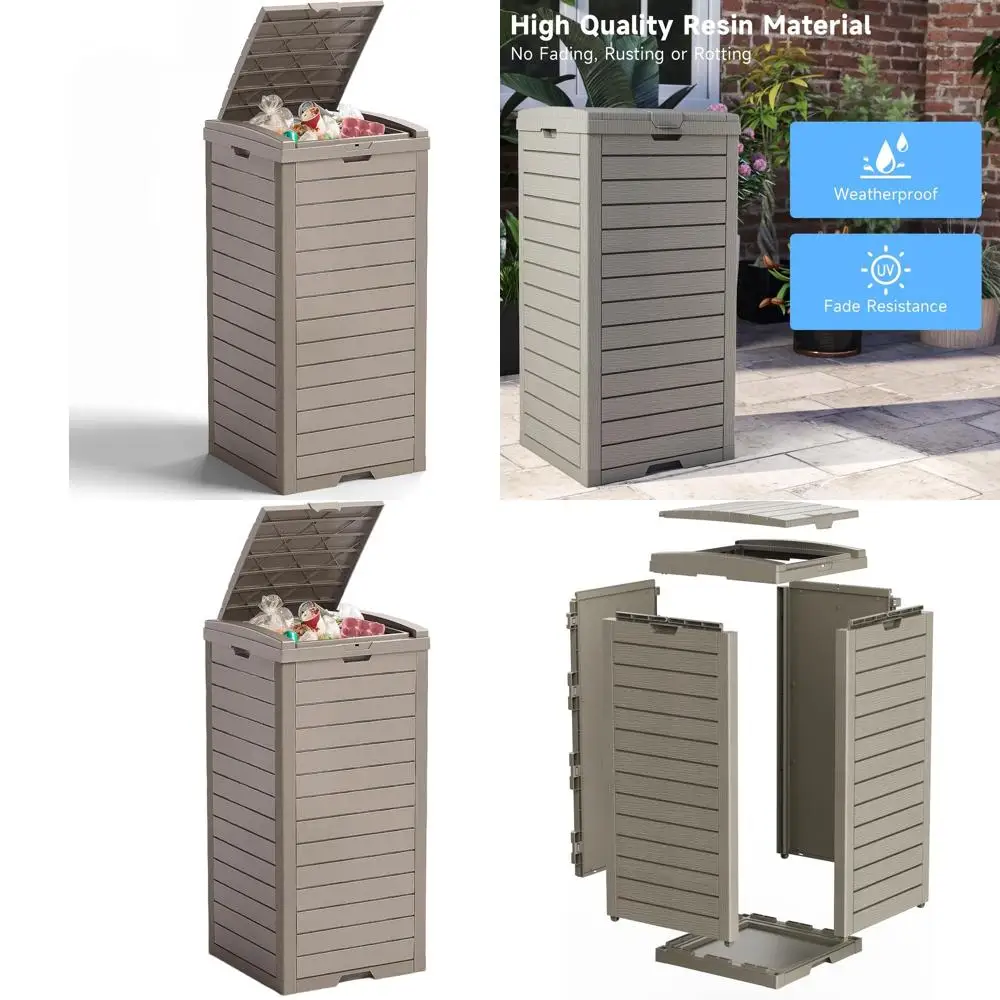 

Уличный водонепроницаемый мусорный бак на 38 галлонов с выдвижным ящиком и двойной крышкой, идеально подходит для террасы или патио (темно-серый)