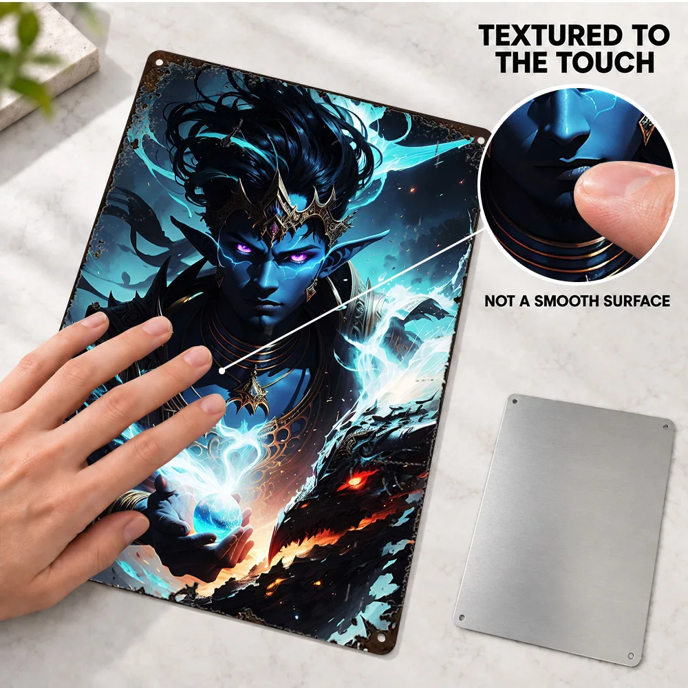 Djinn Thunder God Textured Metal Poster Personalized Aluminum Sign Mythological Digital Illustration Wall Art For Reading Nook