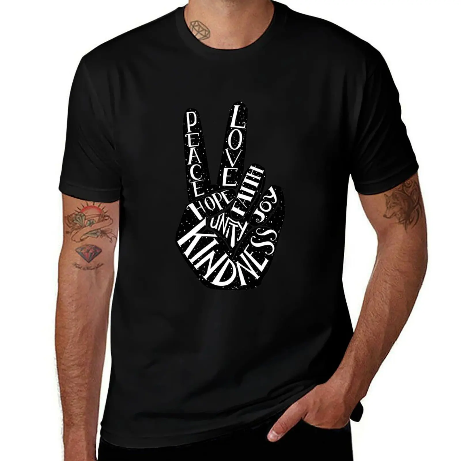 T-shirt avec signe de paix avec inscription « Paix, Amour, Foi, Joie, Espoir, Gentillesse, Unité », T-shirt décontracté à la mode pour l'été