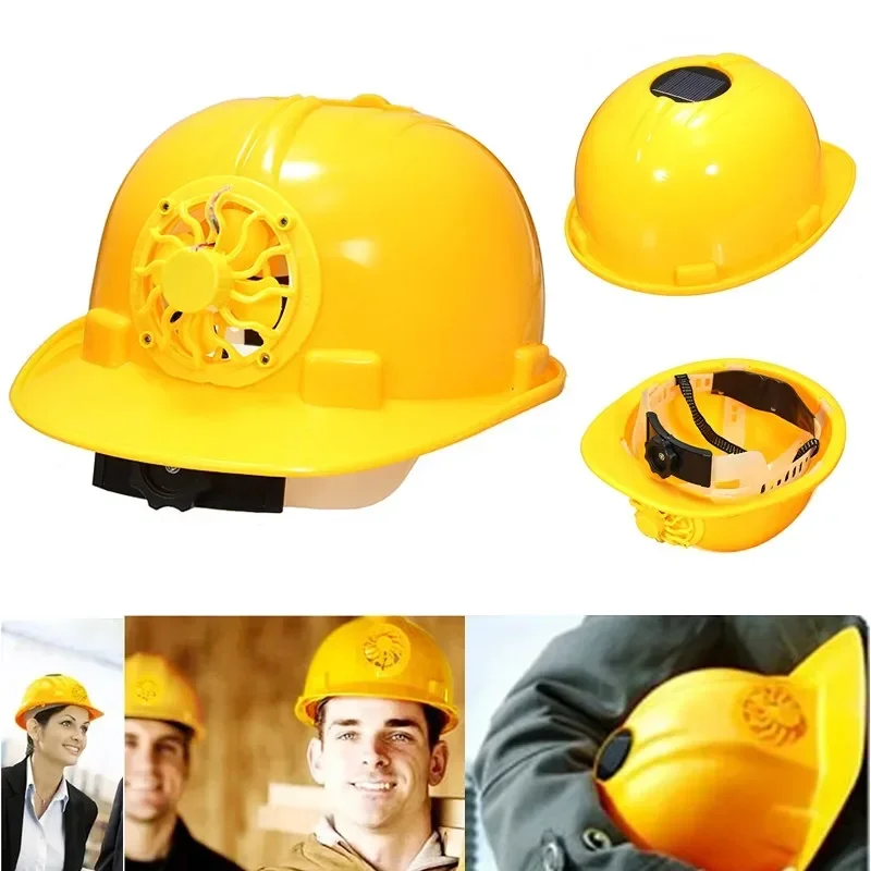 ANPWOO New Design Adjustable 0.3W PE Solar Powered Safety Security Helmet Hard Ventilate Hat Cap with Cooling Cool Fan Yellow